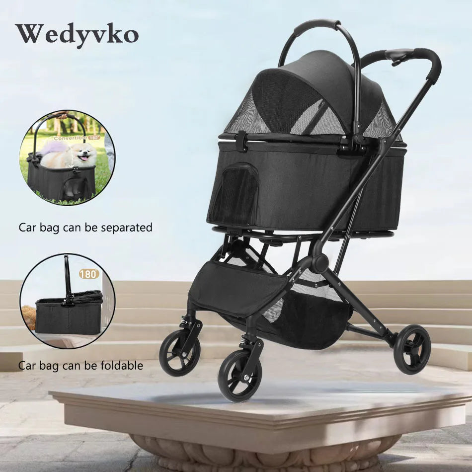 Pet Stroller Carrier Folding Dog Cat Travel Safe Breathable Portable Lightweight Smooth Ride Compact Design