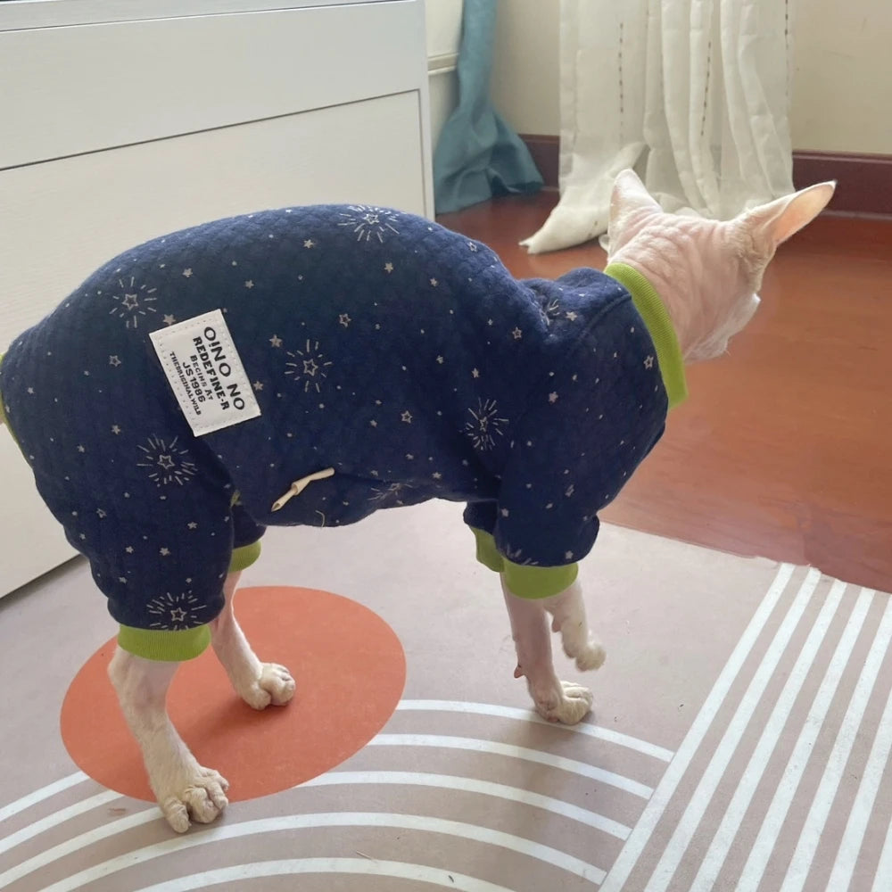 Sphynx Cat Clothes Blue Thick Cotton 4-legged Warm Loungewear for Kittens Small Dogs Winter Coat For Devon Rex Cat accessories