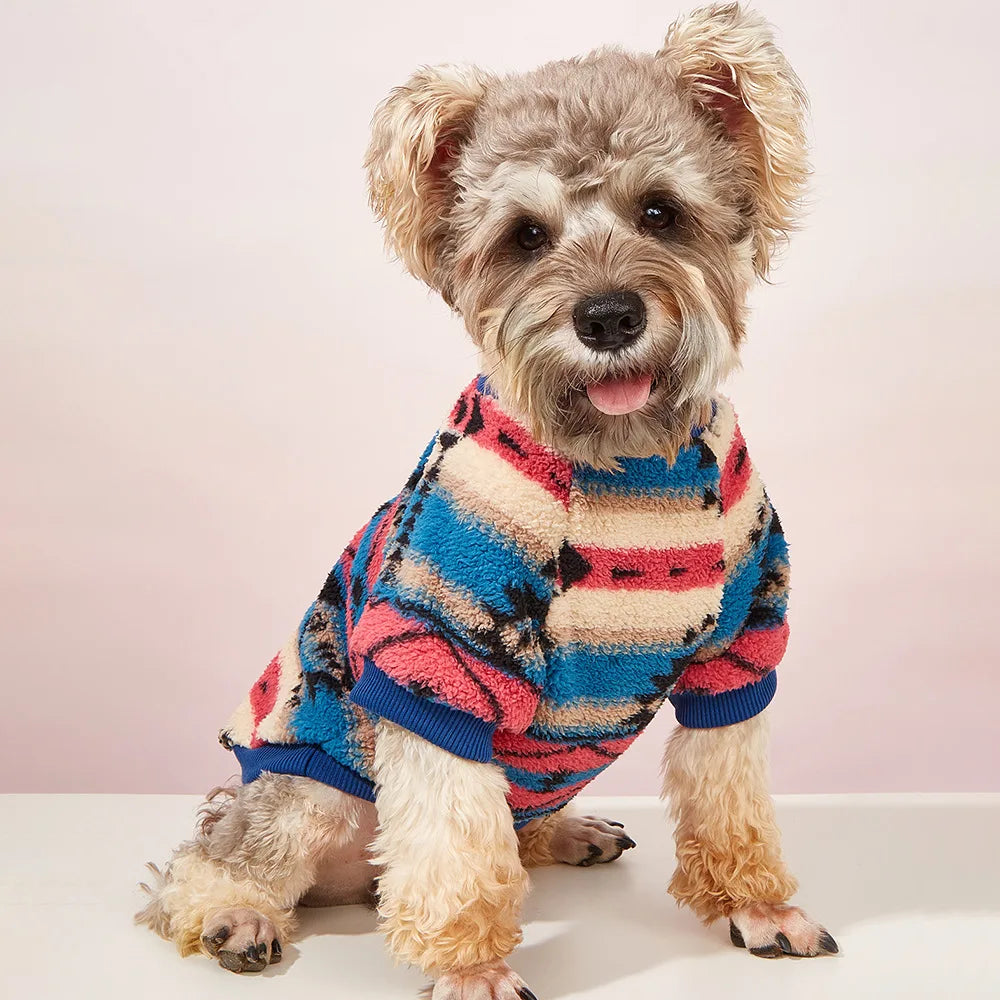 Puppy Dog Clothes Cute Lines Striped Plush Sweaters Autumn Winter New Pet Clothes Small Medium Dogs Cats Fashion Clothes