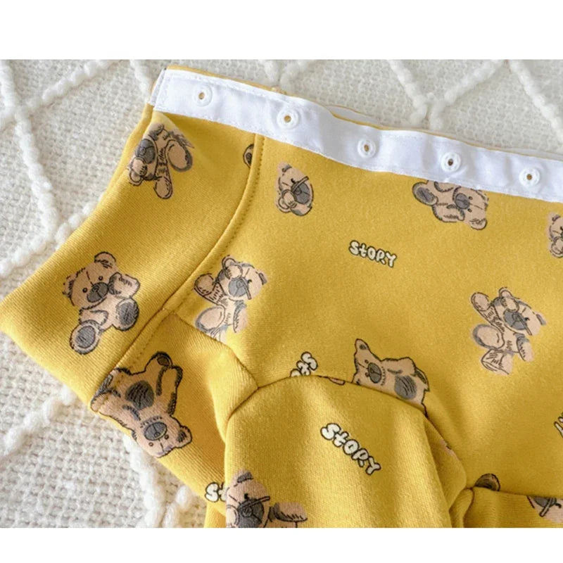 2025 Spring Autumn Pet Dog Clothes Fashion Cute Print Yellow Jumpsuits Hoodies For Small Medium Dog Schnauzer Poodle Dog Rompers