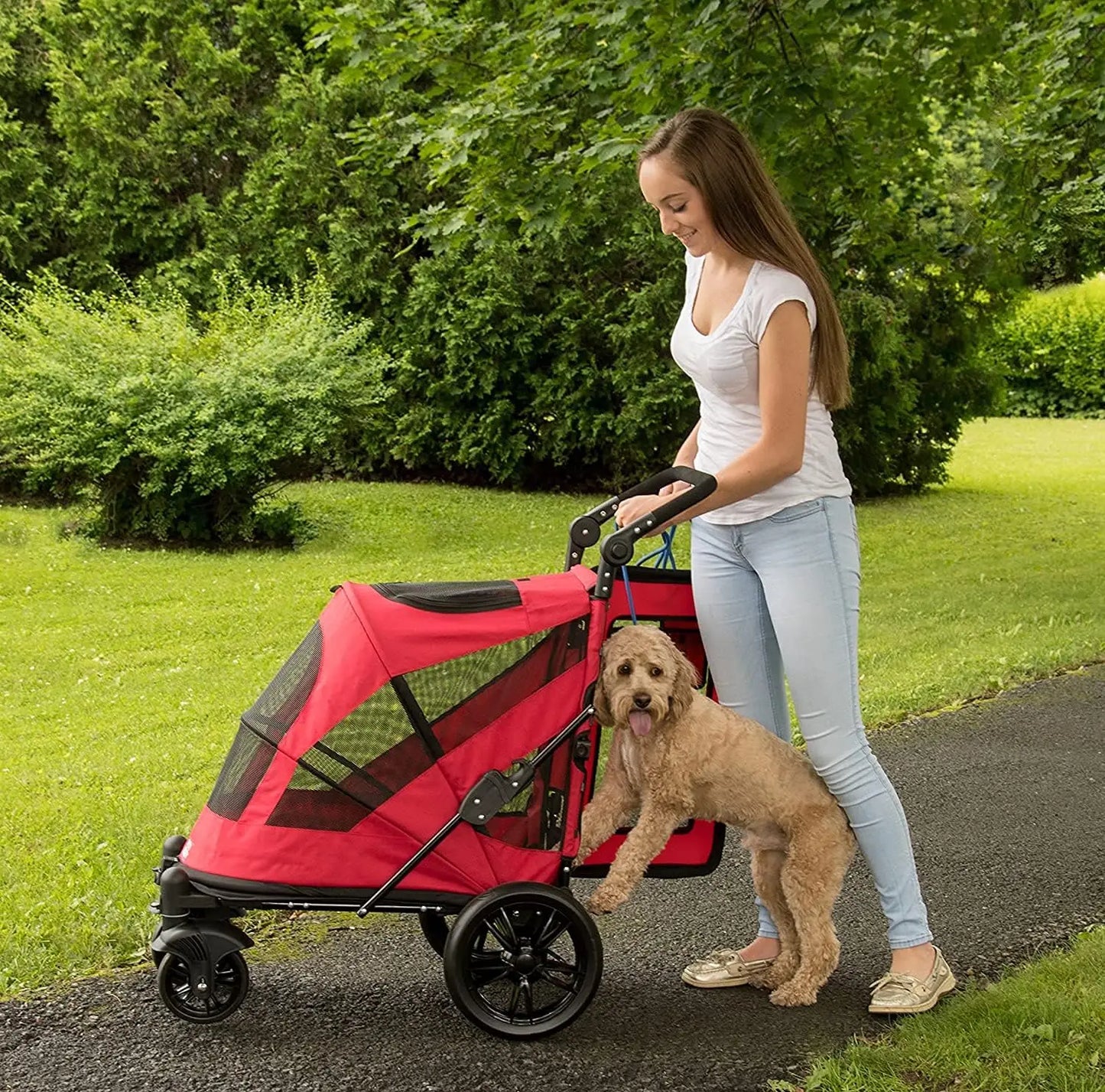 Pet Gear NO-Zip Pet Stroller with Dual Entry, Push Button Zipperless Entry for Single or Multiple Dogs/Cats, Pet Can Easily Walk