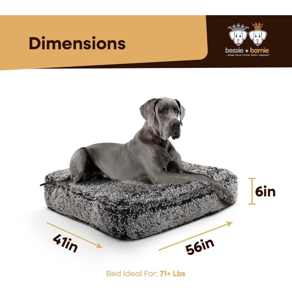 Rectangle Dog Bed - Extra Plush Faux Fur Dog Bean Bag Bed - Fluffy Dog Beds for Large Dogs