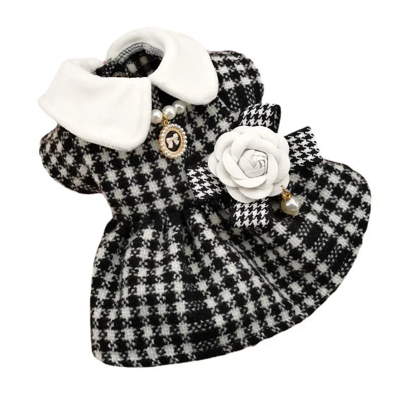 Pet Tweed Dress Spring Autumn Jackets Dog ClothesTeddy Bear Schnauzer Puppy Cat Warm Pet Clothes Dog Christmas Clothes