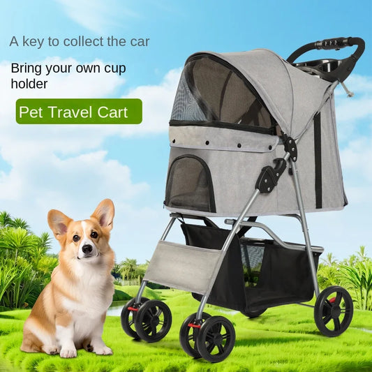 Pet Stroller Carrier For Dogs Baby Stroller Detachable Dog Pull Cart Double Layer Lightweight Four Wheel Shock Absorption