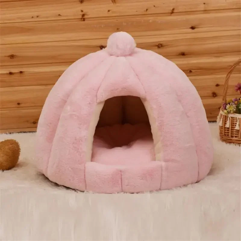 Winter Warm Semi-closed Cat House Removeable Kennel Nest Pet Basket Soft Comfortable Kitten Sleeping Pet Nest Cat and Dog Home