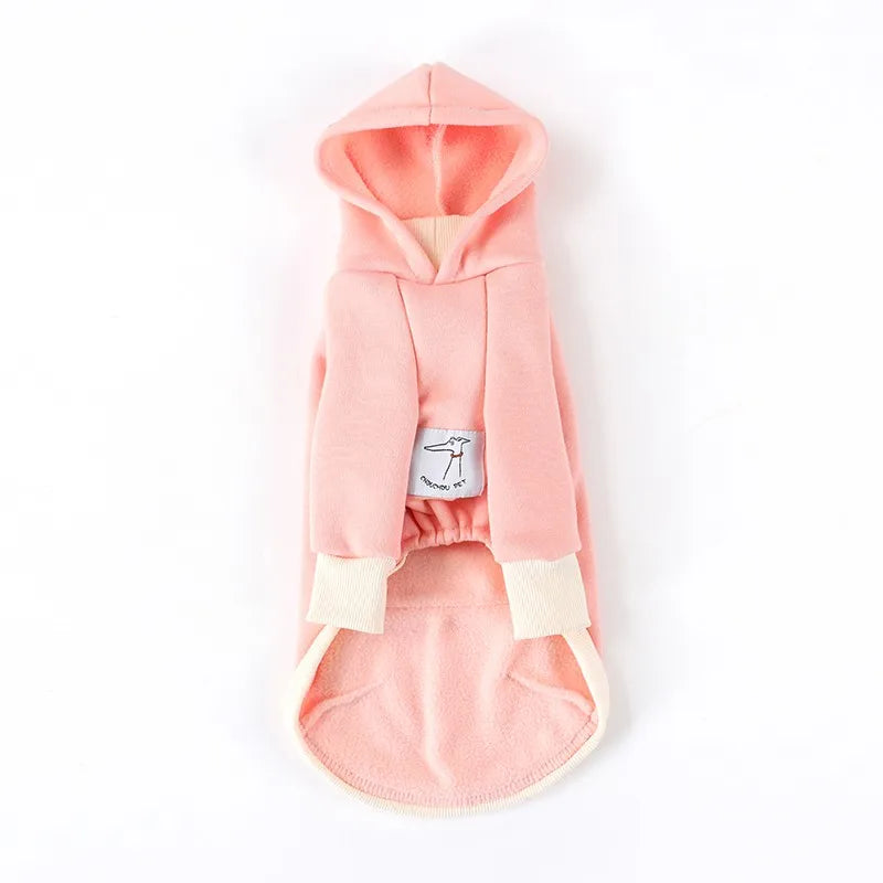 Pink Italian greyhound spring new hooded brown sweatshirt plus velvet warm pet sportswear Whippet dog clothes