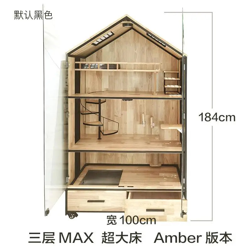 Solid Wood Cat Villa, Starry Cat House, Panoramic Transparent Cat House, Pet Cat Display Cabinet