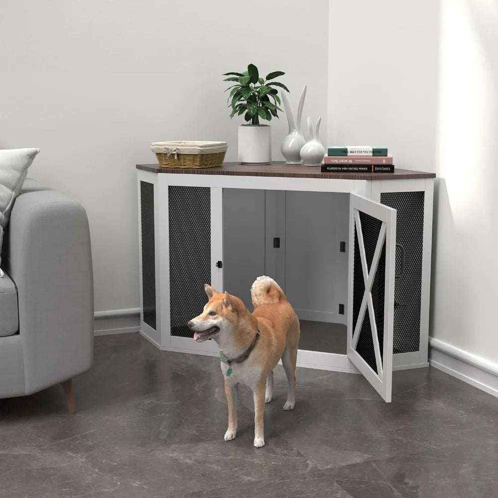 Woodens Kennels, Wooden Dog Kennel End Table with Mesh, Cage/House for Small Medium Large Dog,Indoor Wooden Kennels