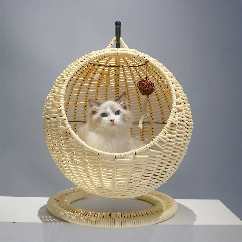 Rattan Cat Litter Mat Hanging Basket Hammock Semi-enclosed Removable Washable Cat Bed Pet Supplies Cat Beds Kitten Villa