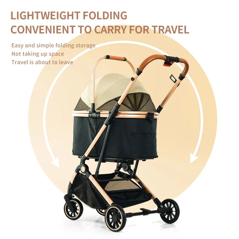 Pet Stroller,4 In 1 Pet Stroller, Folding Light Weight Cat &Dog Stroller With Detachable Carrier, 180° Reversible Canopy