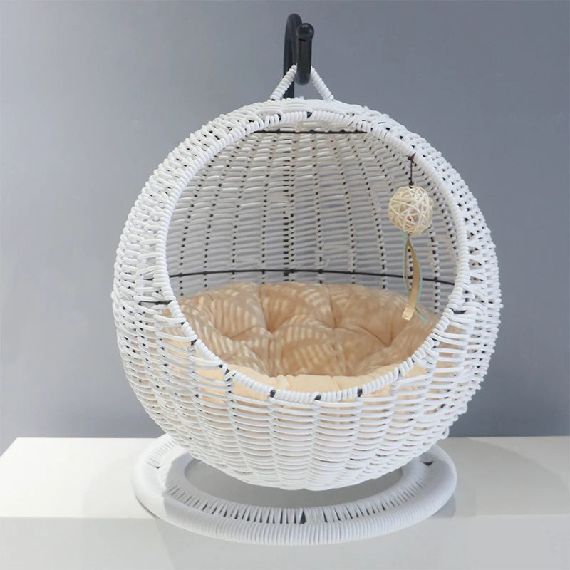 Rattan Cat Litter Mat Hanging Basket Hammock Semi-enclosed Removable Washable Cat Bed Pet Supplies Cat Beds Kitten Villa