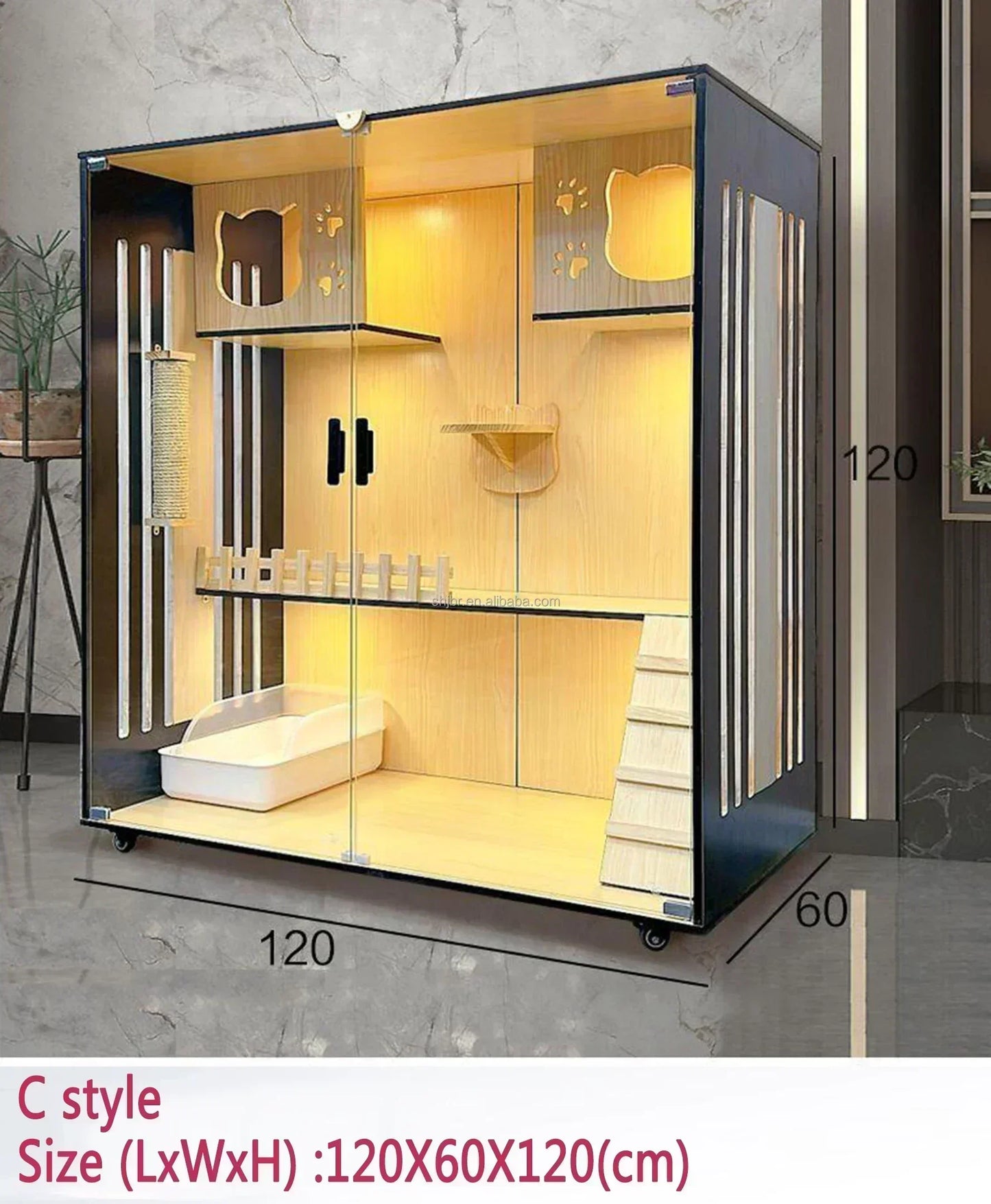 Solid Wood Cat Cage Hemp Rope Column Big Cat Cabinet Kitten Nest Indoor House Display Cage Three-layer Cat Villa Large Capacity