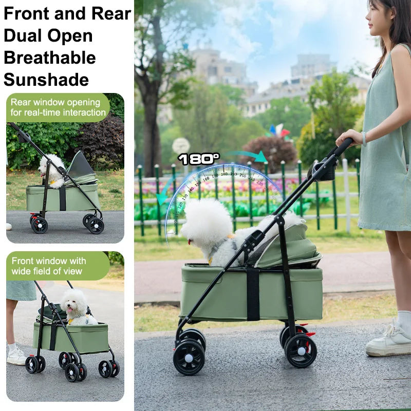 Pet Stroller Cat Teddy Baby Stroller Dogs Go Out with Hand Pulled Carts Lightweight and Foldable Outdoor Travel Small Pet Car