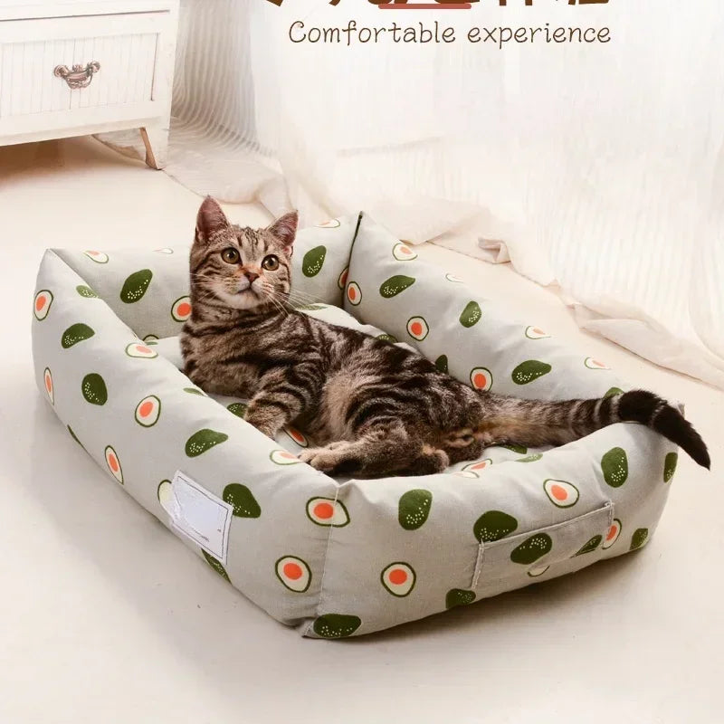 Versatile Square Lattice Dog / Cat Bed: Detachable, Washable Pet Bed & Cat Nest - Double-Sided Usable Cotton Pad & Sleeping Bag for Big and Small Cats!