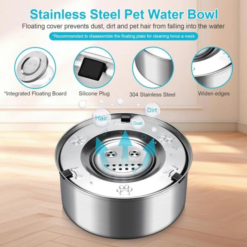 1L 3L Stainless Steel Dog Floating Bowl, No Spill Anti-Splash Dog Water Dispenser, Non-Slip Dog Cat Pet Water Feeder Bowl