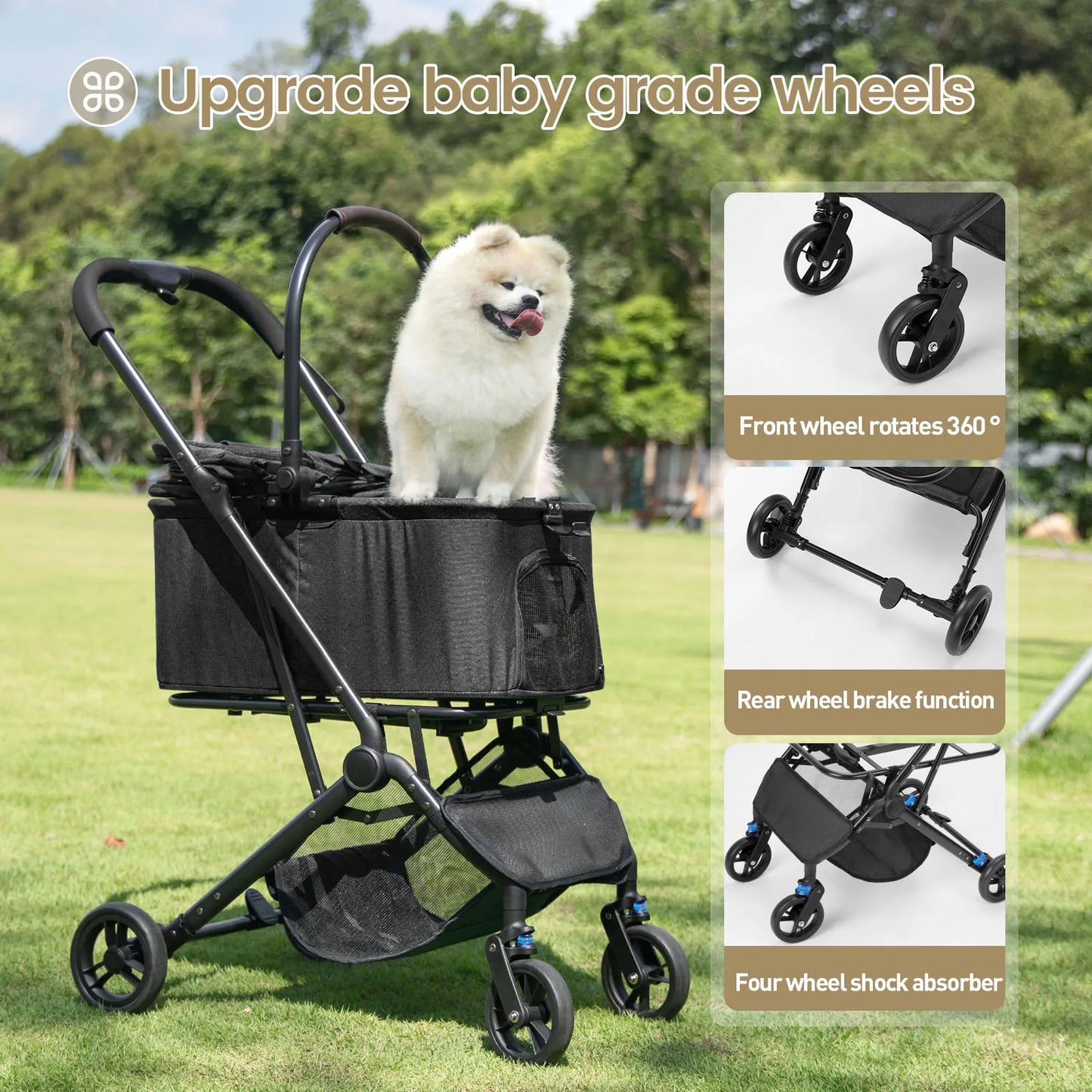 Pet Stroller Carrier Folding Dog Cat Travel Safe Breathable Portable Lightweight Smooth Ride Compact Design