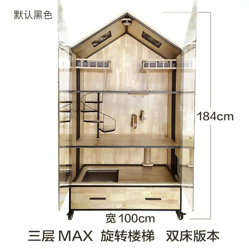 Solid Wood Cat Villa, Starry Cat House, Panoramic Transparent Cat House, Pet Cat Display Cabinet