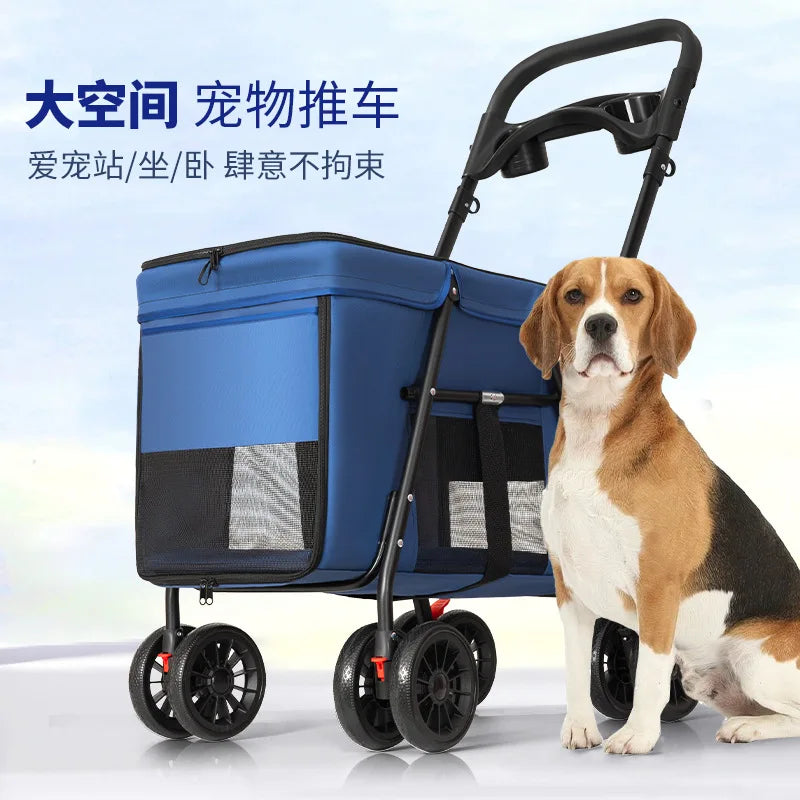 Pet Stroller Carrier Portable Foldable Pet Cart Cat Dog Four Wheeled Cart Pet Outing Cart With Sunroof