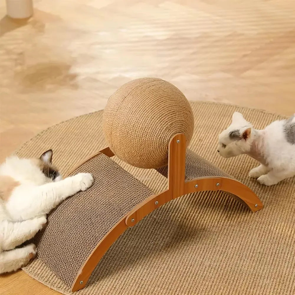 Wooden Cat Scratching Ball 2 In 1 Cat Scratcher Sisal Scratch Board Wear-Resistant Grinding Paw Toy Solid Wood Scraper for Cats