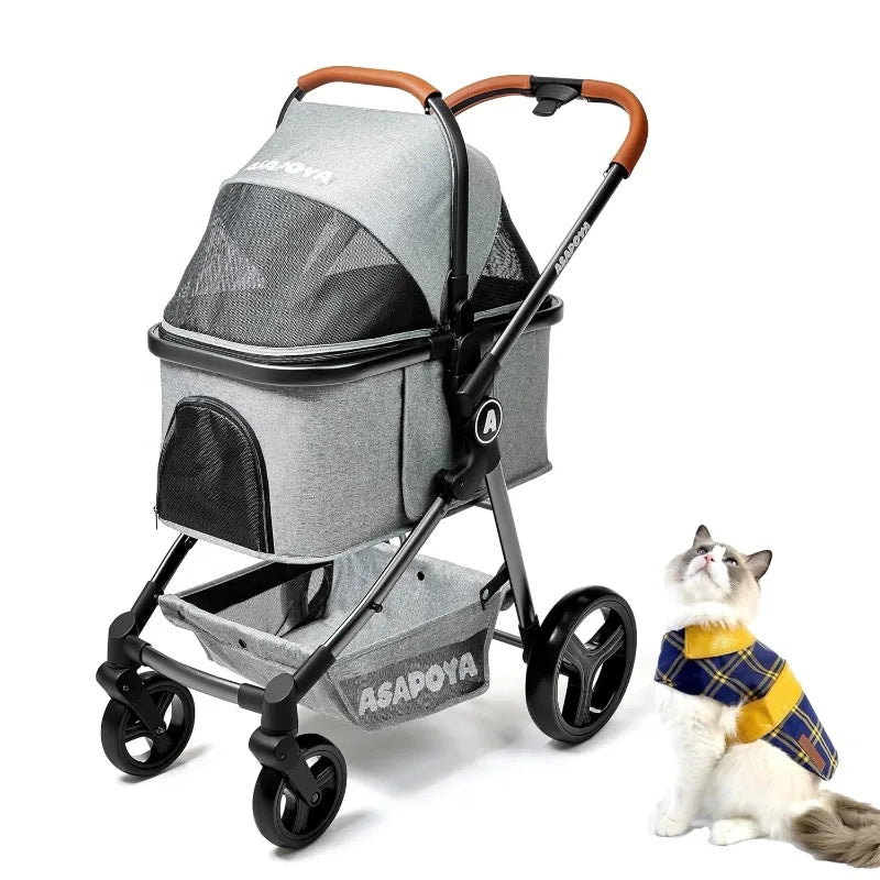 Pet Stroller for Pets Detachable Pet Travel Carrier Car Seat Aluminium Frame 4 Wheeler Travel Stroller for Pet Lightweight