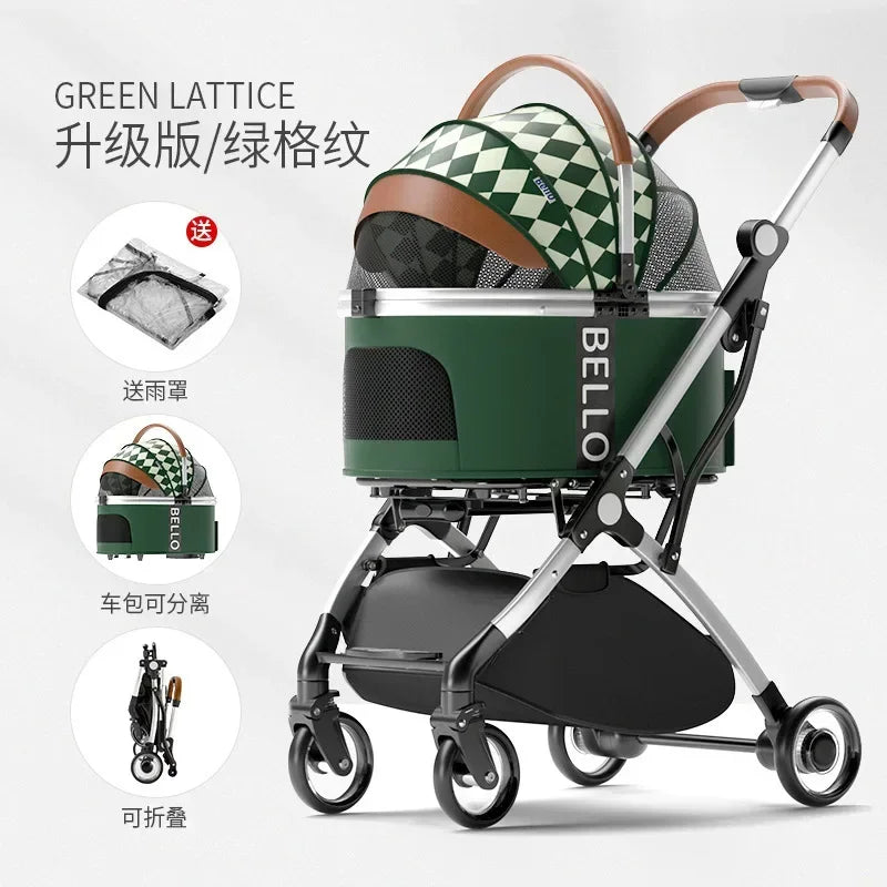 Puppy Stroller Detachable Foldable 4 Wheels Pet Stroller Aluminium Alloy Dog Trolley for Corgi Teddy Dogs and Cats 강아지유모차