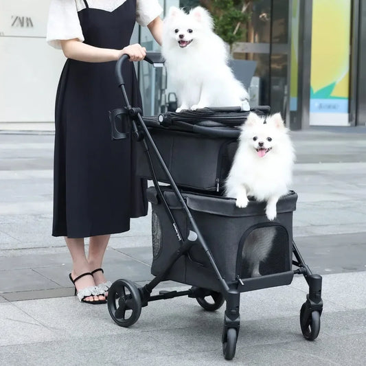 Pet Strollers, Double Pet Stroller for 2 Small Dogs or Cats Lightweight Foldable Double Dog Strollers with Detachable Carrier