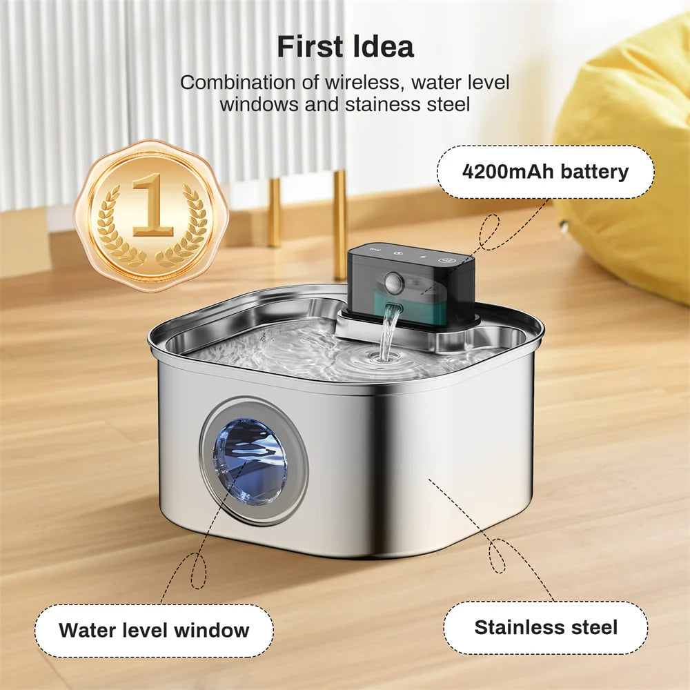 3.2Lstainless steel wireless charging cat and dog water fountain rechargeable automatic induction cycle filter pet drinking bowl