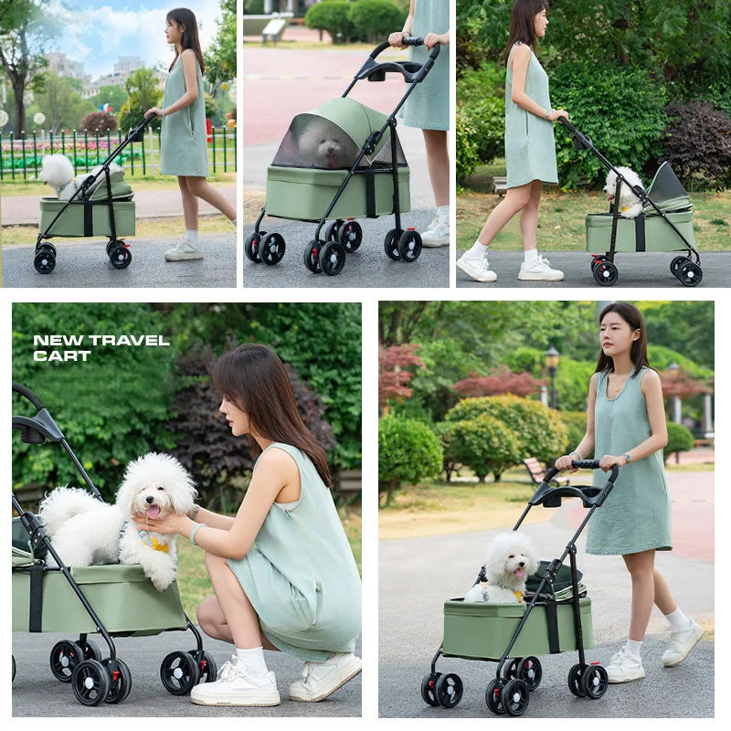 Pet Stroller Cat Teddy Baby Stroller Dogs Go Out with Hand Pulled Carts Lightweight and Foldable Outdoor Travel Small Pet Car