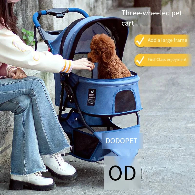 Pet Stroller Three Wheeled Foldable Cat Dog Cart Multiple Pets Household Portable Large Cart Outdoor Play Light Puppy Stroller