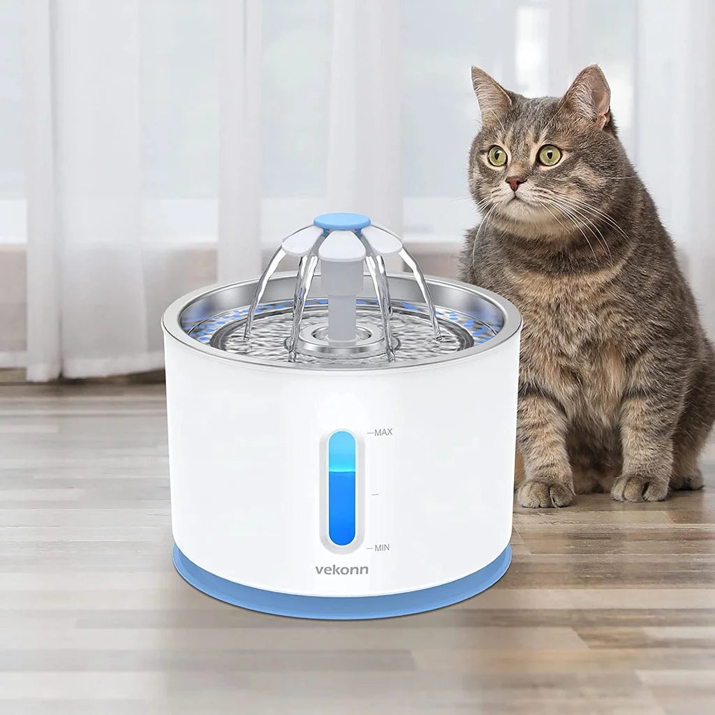 2.5L Automatic Pet Water Fountain For Cat Dogs With Stainless Steel And LED Light Water Level Window Cat Dog Pet Water Dispenser