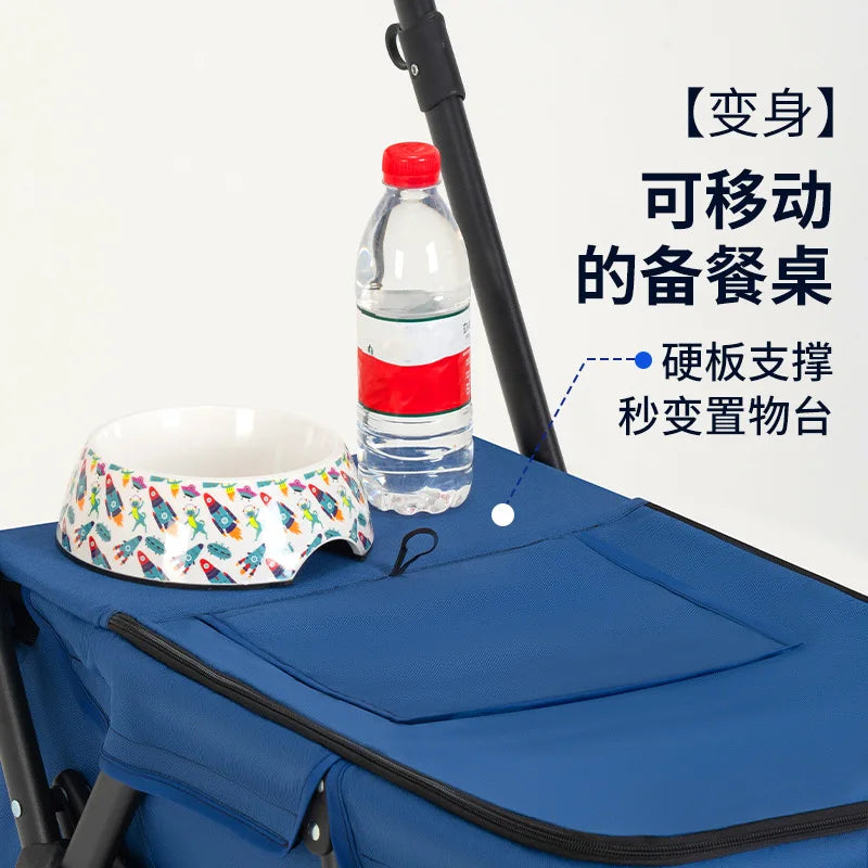 Pet Stroller Carrier Portable Foldable Pet Cart Cat Dog Four Wheeled Cart Pet Outing Cart With Sunroof