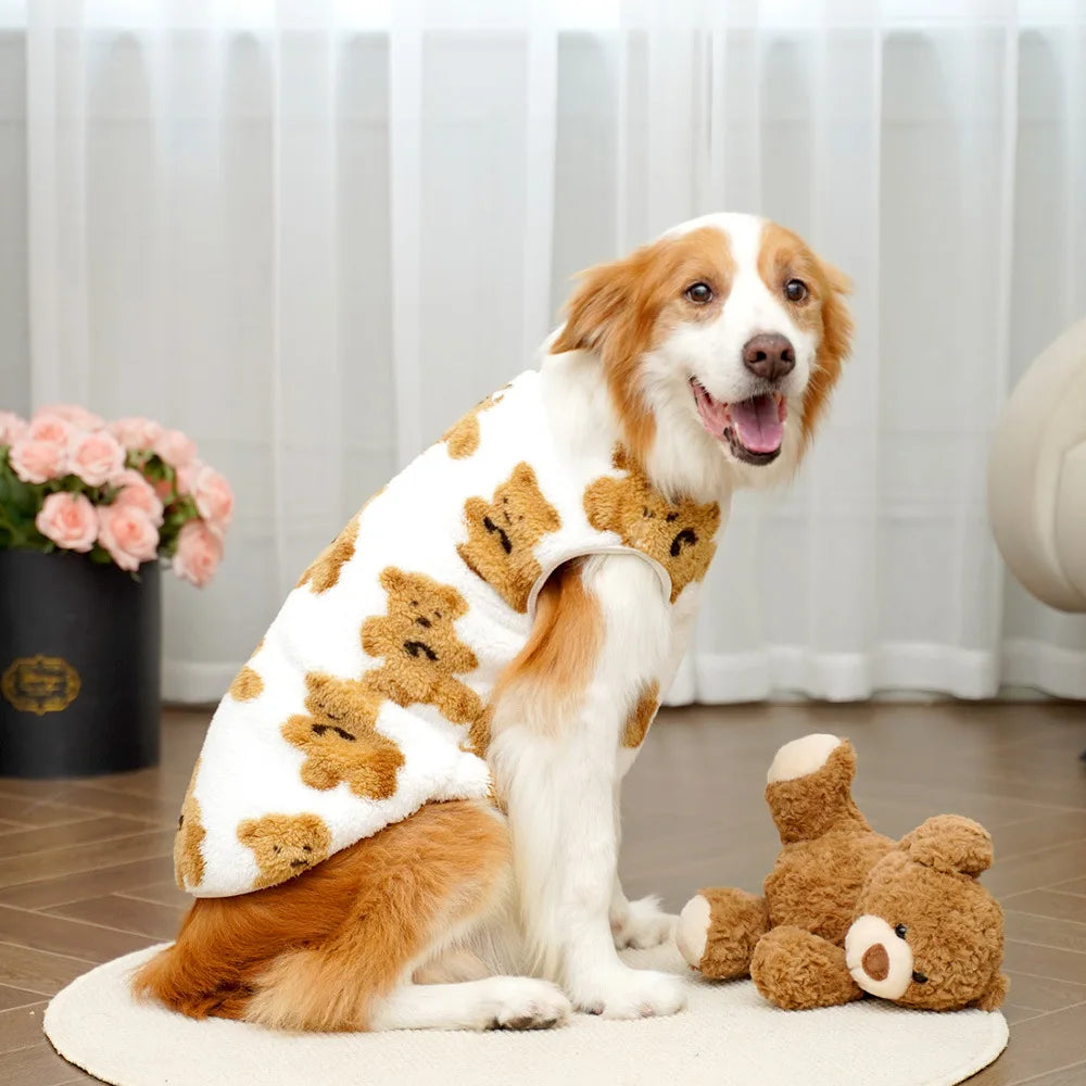 3XL-8XL Cute Bear Pattern Dog Sweater for Large Dogs, Winter Big Dog Clothes Warm Fleece Pullover Coat Cold Weather Vest Pitbull