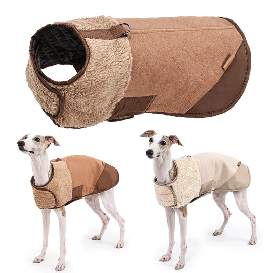 Sherpa Suede Dog Coat Winter Lamb Dog Clothes for Small Medium Large Dogs Thicken Warm Windproof Fleece Dog Jacket Adjustable