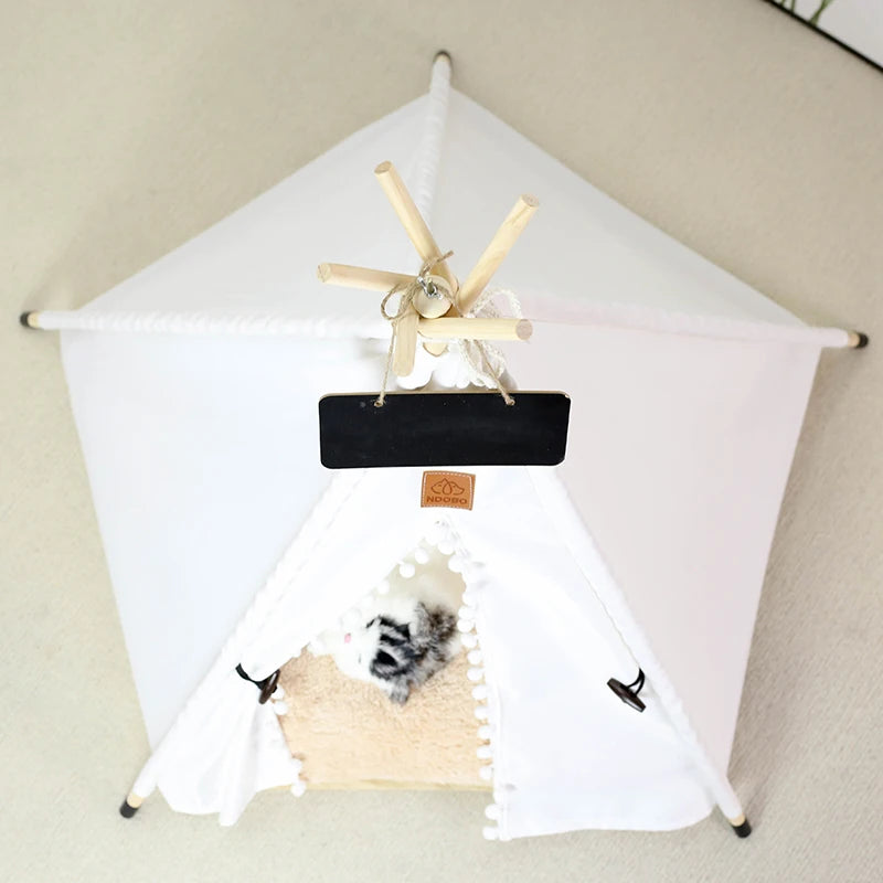 Pet Tent House with Plush Thick Cushion for Dogs and Cats, Winter Warm Puppies Bed House Indoor Pet Cat Teepee Washable