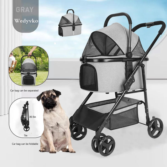 ﻿ Wedyvko Pet Stroller,Foldable Pet Travel Carrier for Small/Medium Dogs Cats up to 48 lbs,Detachble Portable Pet Bag,애완견 유모차