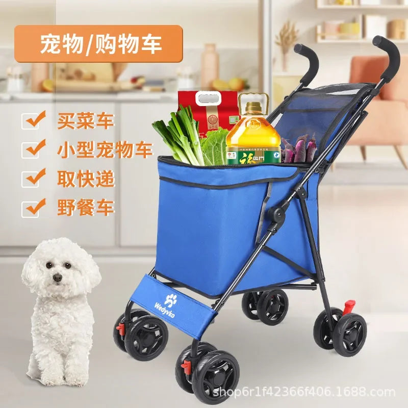 Pet Stroller Dog Cat Go Out Small and Medium Dog Portable Multi-function Folding Simple Travel Outdoor Shopping Cart Pet Carrier