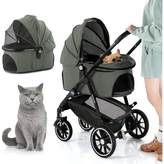 Pet Stroller 3 in 1 Dog Stroller Medium Small Size Dogs, Large Cat Stroller with Detachable Carrier Puppies, Doggies, Ki