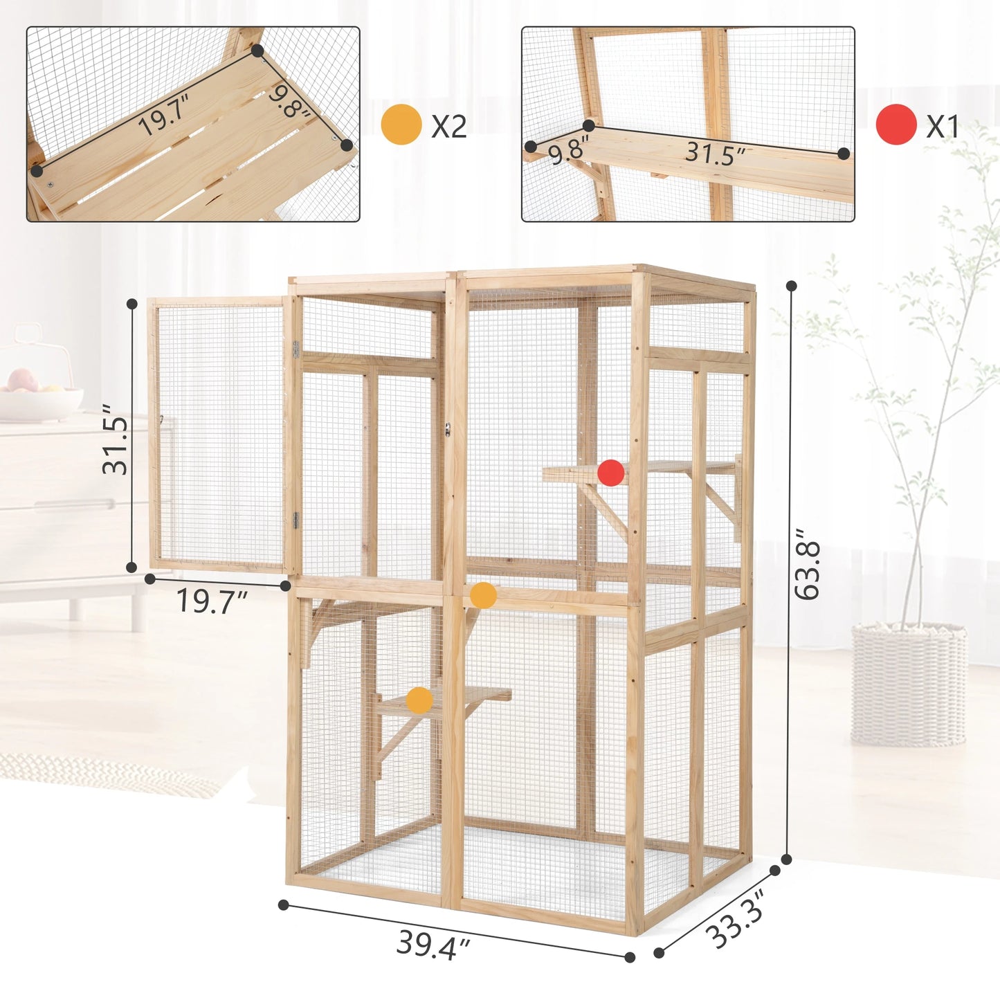 Wooden Cat Catio, Outdoor Cat Enclosure, Cat House with Platforms, Sunshine Board, Hammock, Door, Kitten Cage Condo