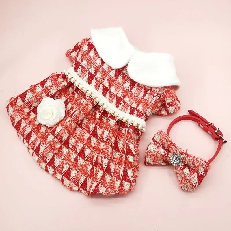 Pet Tweed Dress Spring Autumn Jackets Dog ClothesTeddy Bear Schnauzer Puppy Cat Warm Pet Clothes Dog Christmas Clothes