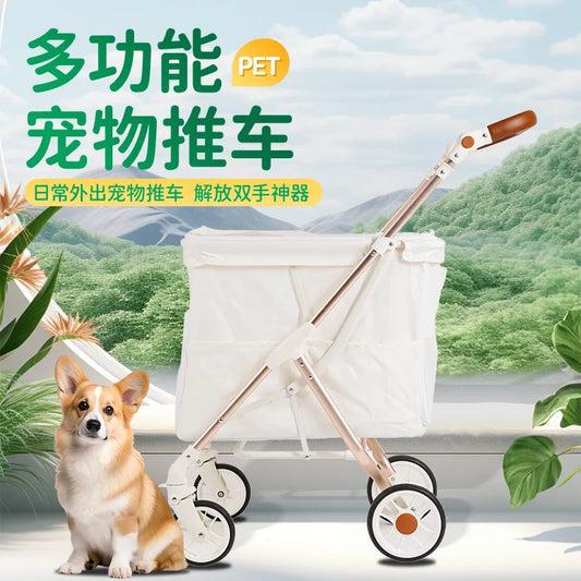 Pet Stroller For Cats/Dogs Foldable Pet Stroller 4-Wheel Dog Travel Stroller Large Space Cat Trolley Travel Product