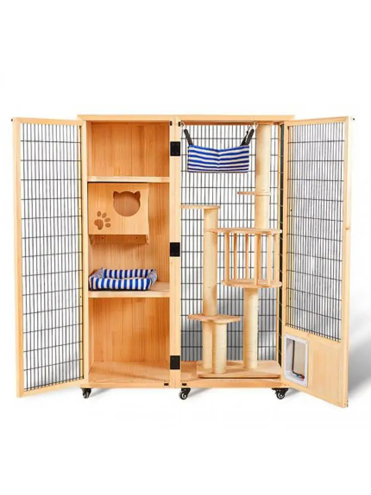 Solid Wood Cat Villa, Cat Cage, Large Space Cat Litter, Luxury Home Indoor Double-Layer Cat House