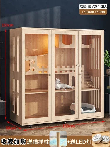 Solid wood cat villa cage luxury home indoor house super large space three story glass