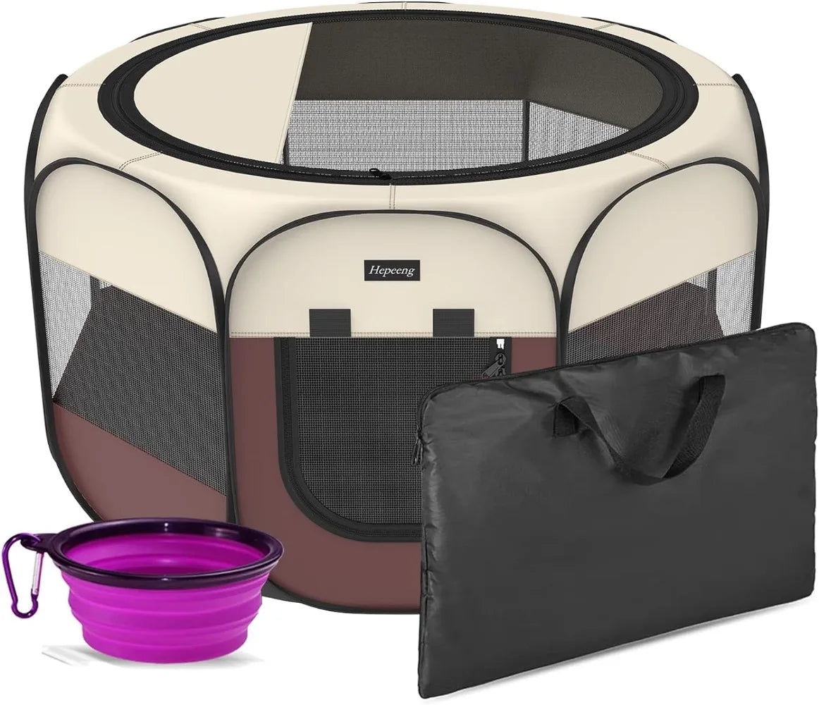 Portable Foldable Pet Dog Cat Playpen and Puppy playpen Pet Tent with Carrying Case Collapsible Travel Bowl Indoor/Outdoor Use w