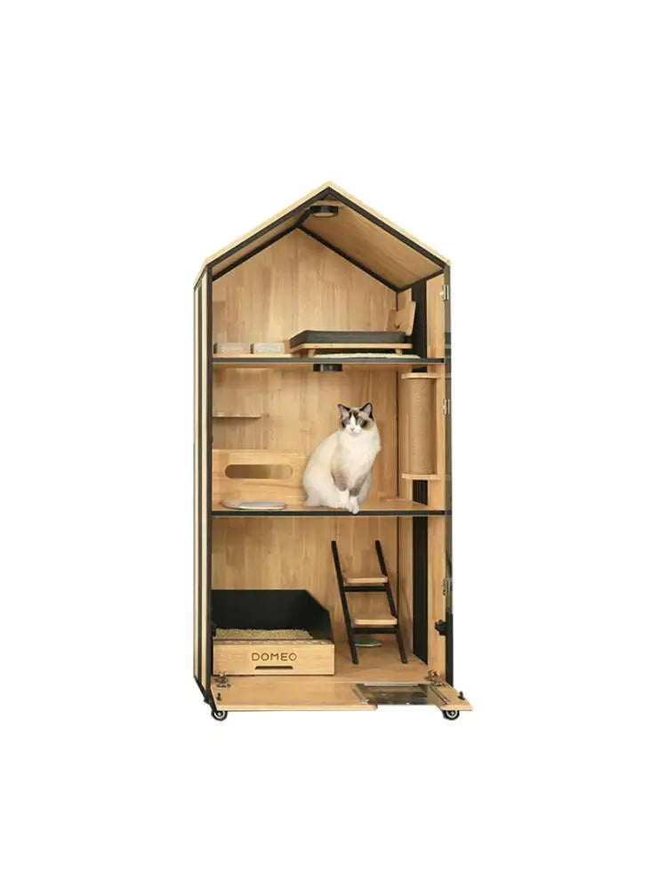 Solid Wood Cat Villa, Starry Cat House, Panoramic Transparent Cat House, Pet Cat Display Cabinet