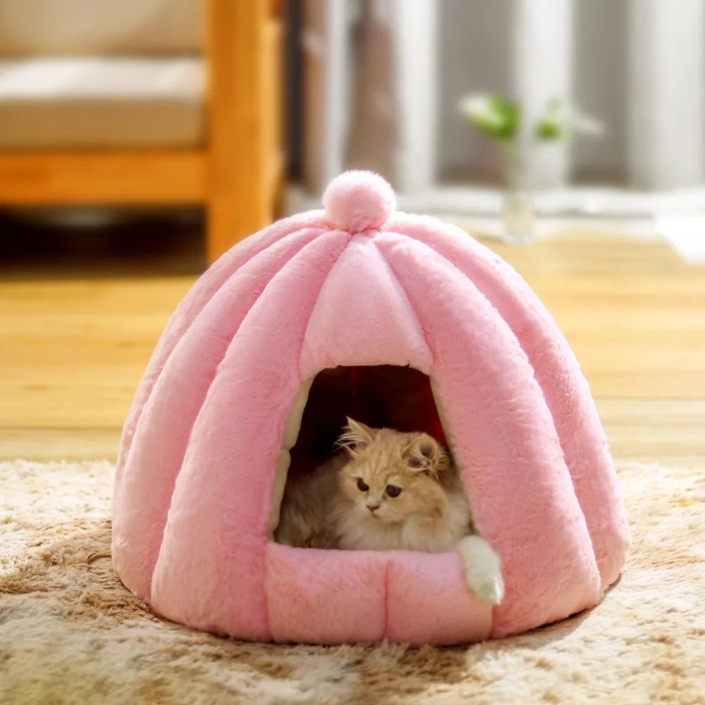 Winter Warm Semi-closed Cat House Removeable Kennel Nest Pet Basket Soft Comfortable Kitten Sleeping Pet Nest Cat and Dog Home