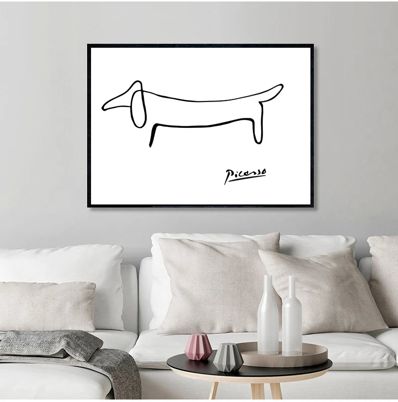 Picasso Abstract Painting One Stroke Nordic Poster Wall Art Canvas Dog Poster Black And White Wall Pictures Living Room Decor