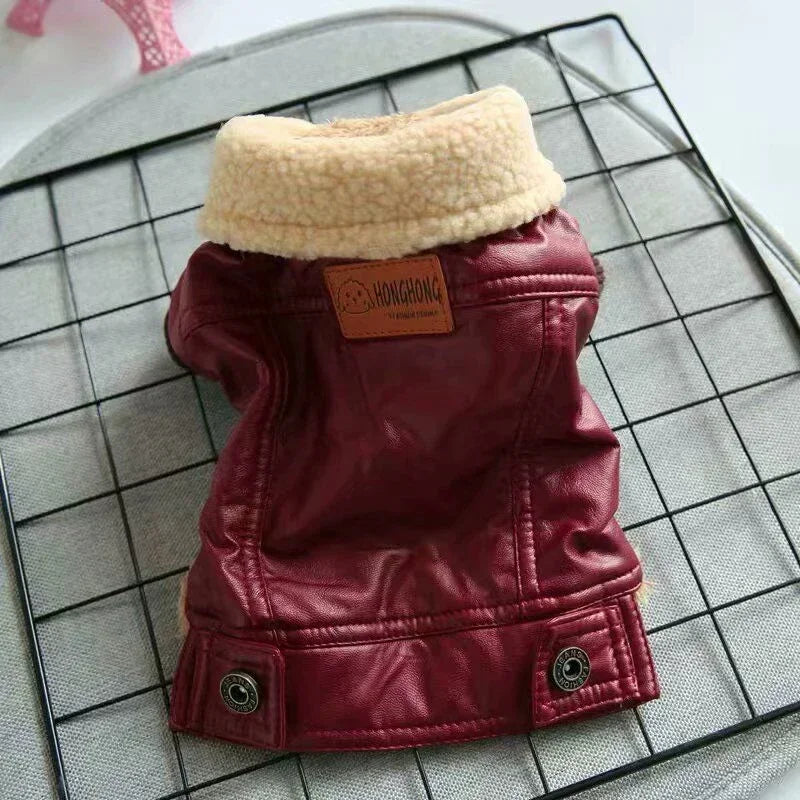 Leather Dog Coat Jacket Winter Dog Clothes Outfit Poodle Bichon Pomeranian Schnauzer Pug French Bulldog Clothing Warm Costumes