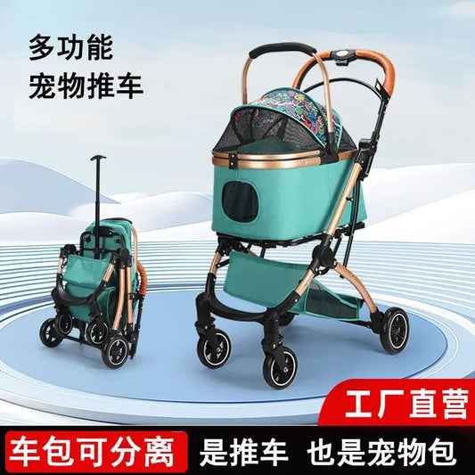 Pet stroller is lightweight, portable, foldable, detachable, enlarged basket, pet stroller for walking dogs and cats, traveling