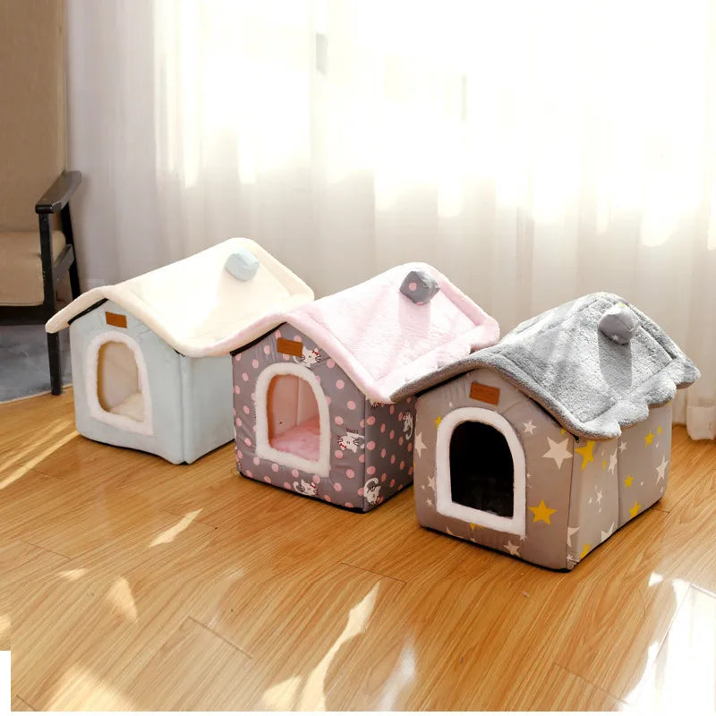 Cozy Haven for Your Furry Friends: Foldable Winter Warm Dog House Bed, Washable Kennel & Nest for Small to Medium Dogs, Cats, and Puppies - Ultimate Pet Cave Sofa!