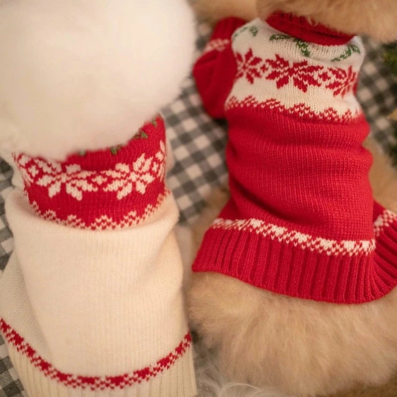 Red Halloween Dog Winter Clothes Lovely Print Puppy Knit Sweaters Warm New Year Clothing for Cats French Bulldog Pet Supplies